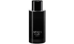 Elegancka, czarna butelka perfum Armani Code Parfum.