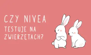 Dwa urocze króliki z pytaniem: czy Nivea testuje na zwierzętach? Jeden wygląda na zmartwionego.