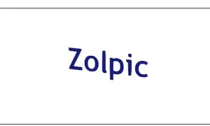 Niebieski napis "Zolpic" na białym tle.