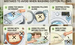 Learn how to wash pillows correctly by avoiding these mistakes: too much detergent, washing alone, skipping rinse, high heat drying, using before dry, and ignoring care labels.