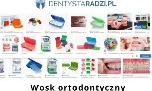 Wosk ortodontyczny w różnych opakowaniach, niektóre z nich są otwarte, ukazując biały wosk. Jeden z nich wygląda jakby drut wypadł z ostatniego zamka.