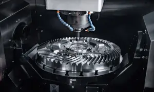 Precyzyjna obróbka metalu na maszynie CNC. Wiertło precyzyjnie kształtuje skomplikowany element, pokazując, co to jest CNC.