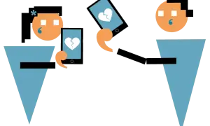 Een volwassen dochter met liefdesverdriet, huilend bij het zien van een gebroken hart op haar telefoon.