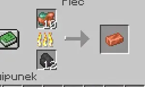 Crafting w piecu hutniczym: miedź i węgiel zamieniane na miedziane sztabki.