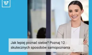 Uśmiechnięta kobieta w garniturze, która pomaga odkryć Twój profil psychologiczny. Poznaj 12 skutecznych sposobów samopoznania.