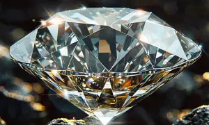 Błyszczący diament minerał, oszlifowany i lśniący, odbija światło w fascynujący sposób. Jego geometryczne fasetki tworzą hipnotyzujący wzór.