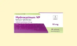 Opakowanie leku Hydroxyzinum VP 10 mg, zawierające 30 tabletek powlekanych.