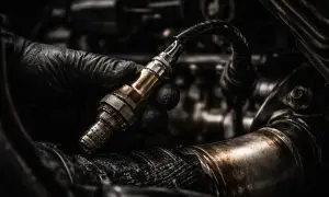 Ręka w czarnej rękawiczce trzyma czujnik AFR. Mechanik przygotowuje się do wymiany, by zapewnić optymalne spalanie.