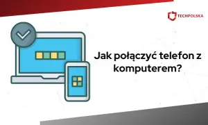 Ilustracja przedstawiająca połączony telefon i laptop z zaznaczonym zielonym znacznikiem.
