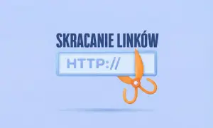 Skracanie linków z własną nazwą. Pomarańczowe nożyczki przecinają pole tekstowe z napisem "HTTP://".