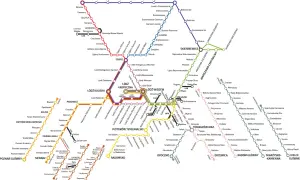 Rozkład jazdy ekspres bus Głowno-Łódź. Mapa linii kolejowych i autobusowych z zaznaczonymi stacjami.