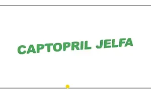Napis CAPTOPRIL JELFA w kolorze zielonym, lekko nachylony.