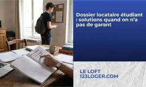 Étudiant cherchant à trouver un logement sans emploi ni garant. Le texte liste des solutions comme Visale ou une caution bancaire.