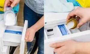 Come pulire il cassetto della lavatrice: aggiunta di detersivo in polvere e liquido.