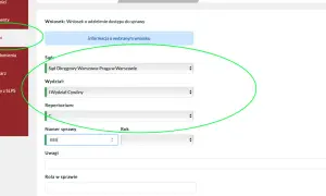 Formularz do wniosku o dostęp do sprawy. Wybierz sąd, wydział i wpisz numer sprawy, by sprawdzić jej status.