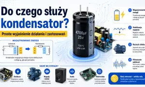 Rodzaje kondensatorów: magazynowanie energii, stabilizacja napięcia, rozruch silnika, filtrowanie zakłóceń. Zastosowania w zasilaczach, napędach, audio i elektronice.