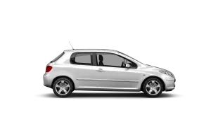 Vit Peugeot 307 CC, en sportig coupé-cabriolet. Kanske ett problem med takmekanismen?