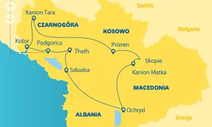 Mapa z trasą podróży po Bałkanach: Czarnogóra, Kosowo, Macedonia. Idealne miejsce, gdzie na majówkę wybrać się po przygodę!