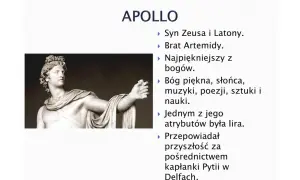 Posąg Apollina, boga piękna i słońca. Streszczenie bogów olimpijskich: syn Zeusa, brat Artemidy, bóg muzyki, poezji, sztuki i nauki.