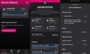 Stan konta T-Mobile: 5,01 zł, 4 GB internetu. Pakiet Happy Friday aktywny.