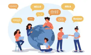 Personas conectadas globalmente, aprendiendo idiomas y descubriendo sus beneficios.