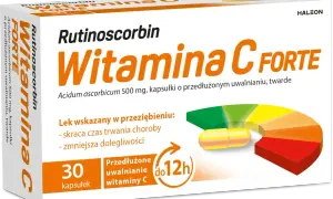 Opakowanie Rutinoscorbin Witamina C Forte, 30 kapsułek o przedłużonym uwalnianiu, wsparcie w przeziębieniu.