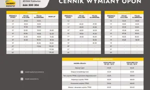 Cennik wymiany opon dla samochodów osobowych, 4x4 i dostawczych. Sprawdź, ile kosztuje wymiana opon w zależności od rozmiaru i rodzaju felgi.