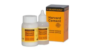 Harvard Cement - najmocniejszy cement stomatologiczny w zestawie z pudełkiem i buteleczkami.