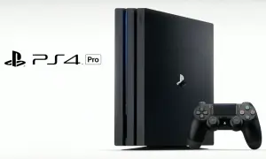 Konsola PlayStation 4 Pro z kontrolerem DualShock 4 na białym tle.