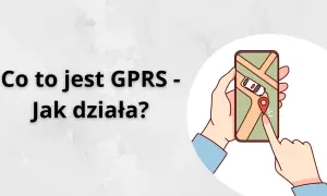 Co to jest GPRS? Ilustracja pokazuje dłoń trzymającą smartfon z mapą i lokalizatorem.