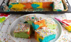 Bunter Papageienkuchen mit Zuckerguss und Streuseln, ein tolles Rezept für Kinder.