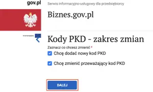 Zmiana kodów PKD na Biznes.gov.pl. Możliwość dodania nowego lub zmiany istniejącego kodu, np. dla PKD sprzedaż na straganach i targowiskach.