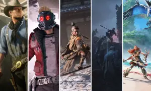 Kolaż postaci z gier akcji: kowboj, Star-Lord, samuraj, wojownik i łuczniczka.
