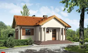Uroczy dom w stylu dworkowym, z werandą wspartą na kolumnach i czerwoną dachówką. Idealny przykład projektów domów dworkowych.