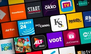 Wiele ikon aplikacji streamingowych na ekranie telewizora. Dowiedz się, jak pobrać aplikacje na telewizor, aby oglądać filmy i seriale.