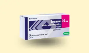 Opakowanie leku Emanera 20 mg, zawierające 28 kapsułek gastroopornochłonnych, do stosowania doustnego.