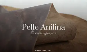 Pelle anilina: il suo significato è la morbidezza e la naturalezza. Due campioni di pelle mostrano la loro texture.