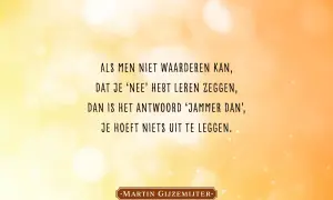 Als je niet gewaardeerd wordt, leer 'nee' zeggen. Loslaten familie quotes negatief. Dan is het antwoord 'jammer dan', je hoeft niets uit te leggen. Martin Gijzemijter.