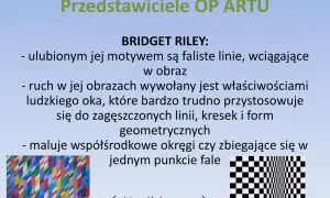 Bridget Riley, mistrzyni OP ARTU, tworzy iluzje optyczne. Jej dzieła, pełne falistych linii i geometrycznych form, wciągają widza w hipnotyzujący taniec. Co to pop? To właśnie ten efekt!