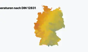 Klimakarte Deutschlands mit Norm-Außentemperaturen nach DIN 12831, wichtig für die heizlastberechnung.