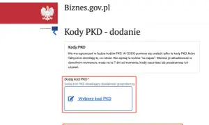 Dodawanie kodu PKD dla gospodarstwa rolnego. Wybierz kod PKD określający działalność gospodarczą.