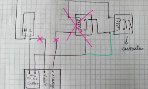 Schéma de câblage d'un contacteur jour nuit Hager. Le mode d'emploi est représenté par un schéma électrique.