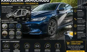 Mycie ciemnoniebieskiego nadwozia samochodu. Informacje o budowie, uszkodzeniach i pielęgnacji karoserii.