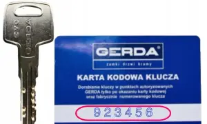 Karta kodowa klucza Gerda i klucz. Potrzebne do dorabiania kluczy.