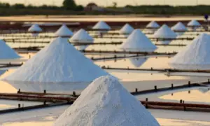 Salzberge in flachen Becken, die auf eine reiche Ernte hinweisen. Ist Meersalz salziger als normales Salz? Die Antwort liegt in der Reinheit und den Mineralien.