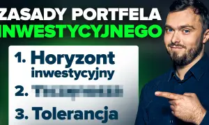 Mężczyzna wskazuje na listę zasad portfela inwestycyjnego: horyzont, ... i tolerancja.