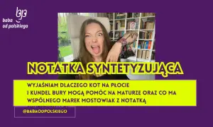 Kobieta z wywieszonym językiem, tworząca notatka syntetyzująca o kocie na płocie i kundlu bury.
