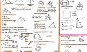 Zbiór wzorów geometrycznych, w tym figury płaskie i przestrzenne, z zaznaczonym symbolem @.