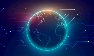 Świat połączony liniami, symbolizującymi sieć. Czy to już era 5g co to za technologia?