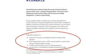 Wzór oferty reklamowej: Statystyki pokazują, że blog firmowy zwiększa szanse na lepszą pozycję w wyszukiwarce i pozyskanie klientów.